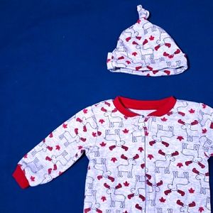 6-9M Moose Canadian Onesie | Red & Grey with Hat